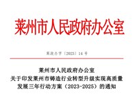 莱州市人民政府办公室 关于印发莱州市铸造行业转型升级实现高质量 发展三年行动方案（2023-2025）的通知